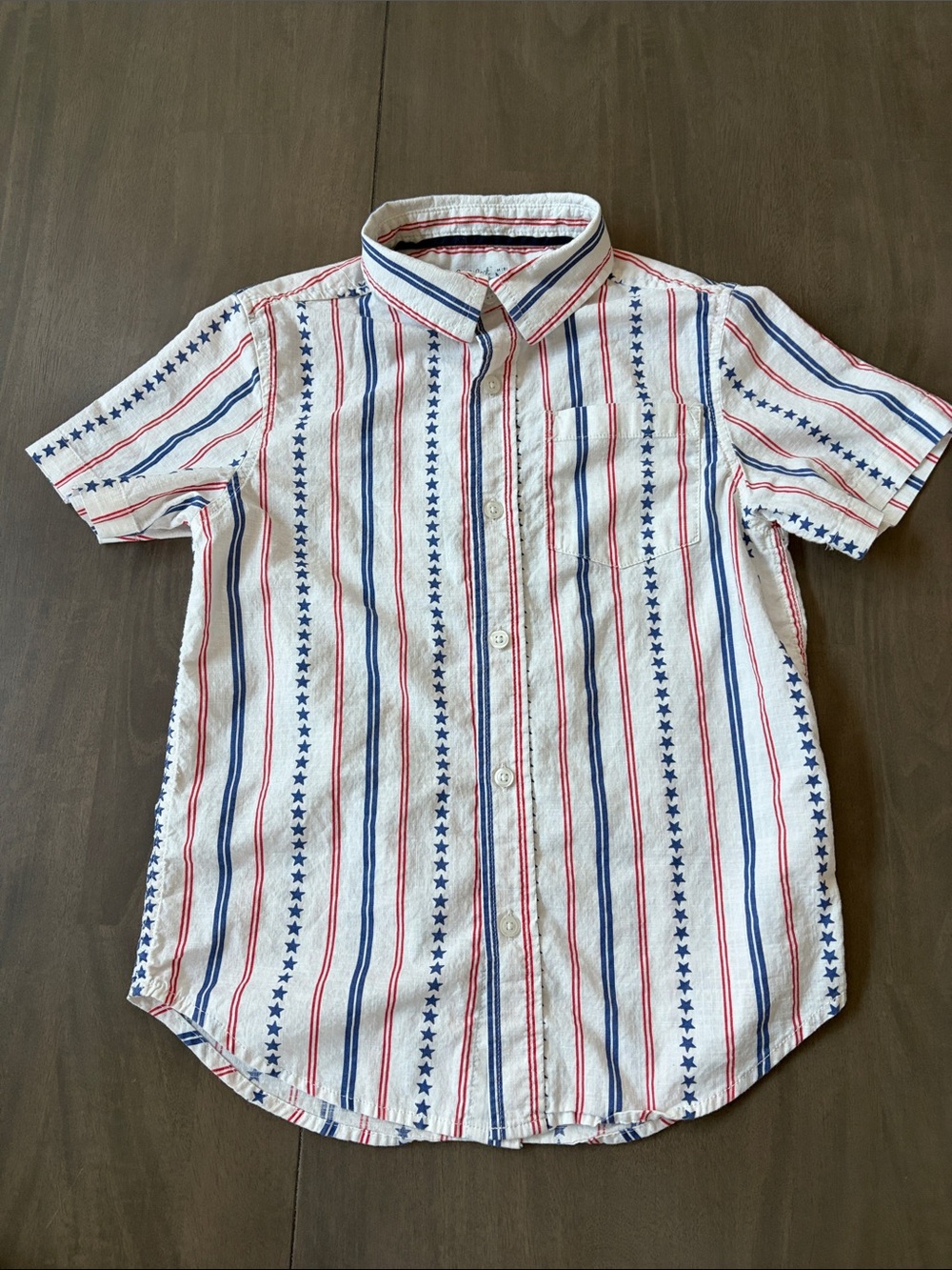 Cat & Jack White Short-Sleeve Button-Down with Red & Blue Star Stripes
